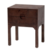bali & pari Kayla Real Burl Wood Nightstand in Dark Walnut Brown - Modern Bedside Table with Two Drawers and Cutout Handle Design